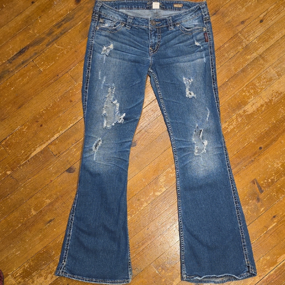 Silver Jeans Womens W31x L33 Flare Denim Distressed